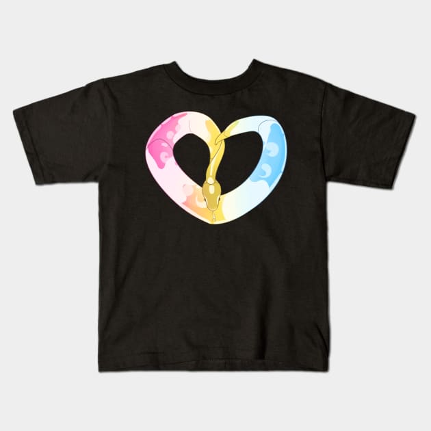 Ball Python Heart (Pan Pride Design) Kids T-Shirt by larkspurhearts